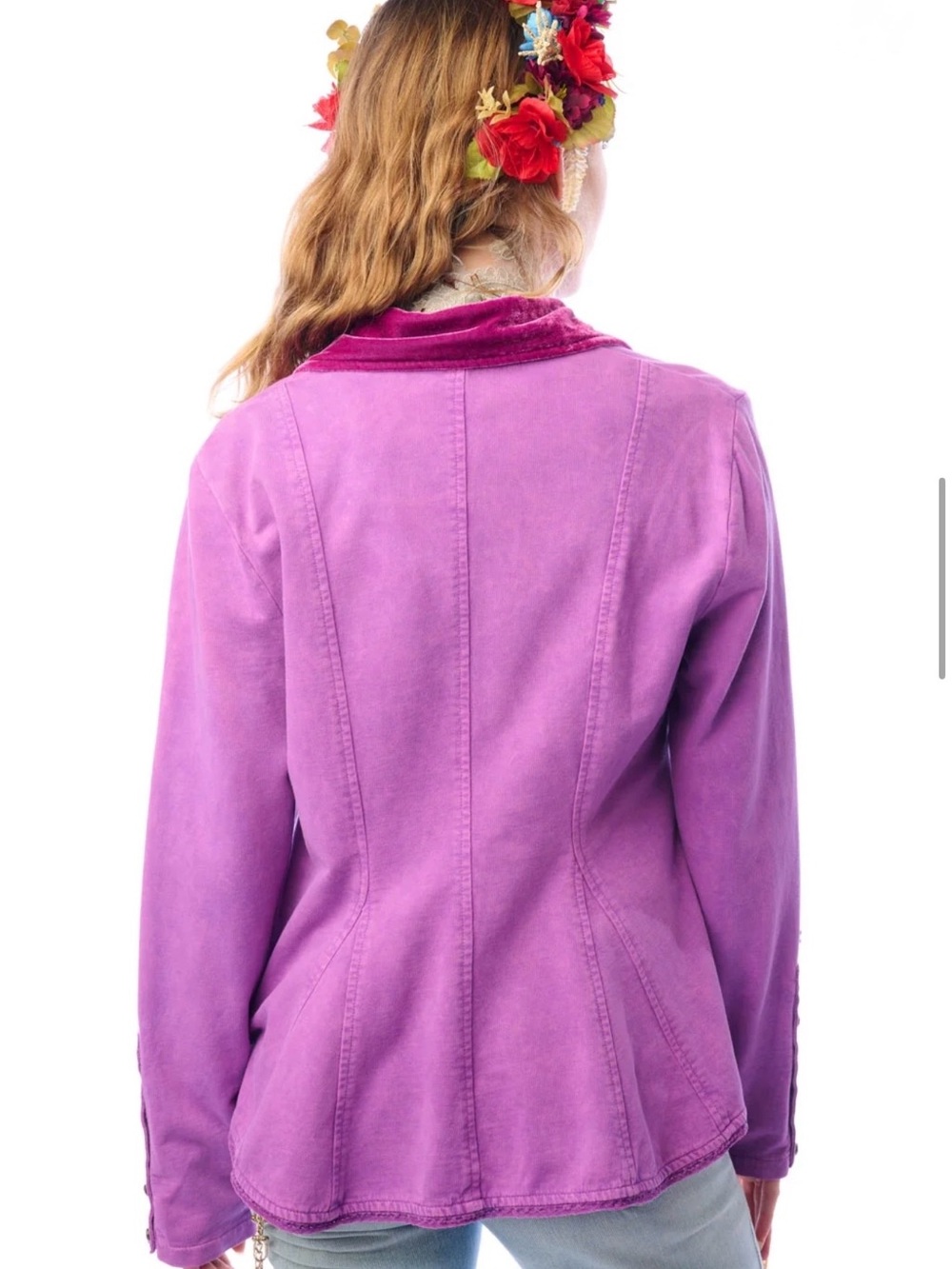 Aratta Colonel Velvet-Trim Blazer Jacket in Violet #boho #cottagecore #tailored - Picture 4 of 8